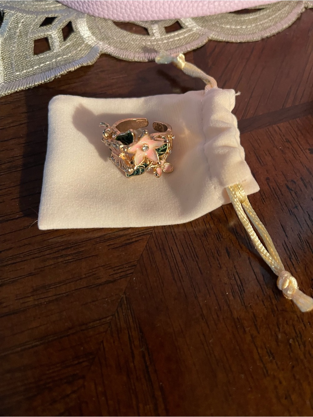 Source Unknown Pink and Gold Floral Adjustable Ring